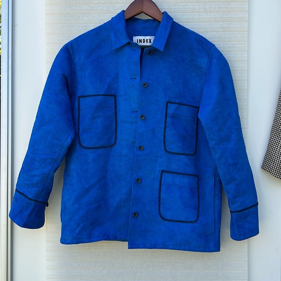 Index Series by Anna Pang Suede Vintage Blue Button Down Jacket size Medium - Picture 1 of 4
